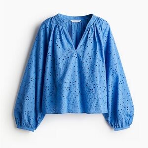 NWT H&M Blue Blouse w/Eyelet Embroidery